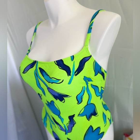 Neon Green and Blue One-Piece Swim Wear - Picture 1 of 3